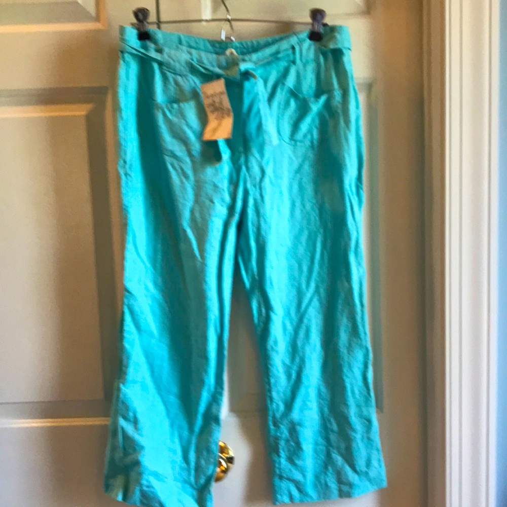 J. Jill new linen cropped pants Tidal Blue 8P
